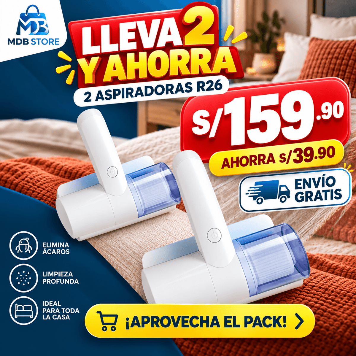 Aspiradora Portátil Eliminadora de Ácaros – Limpieza Profunda